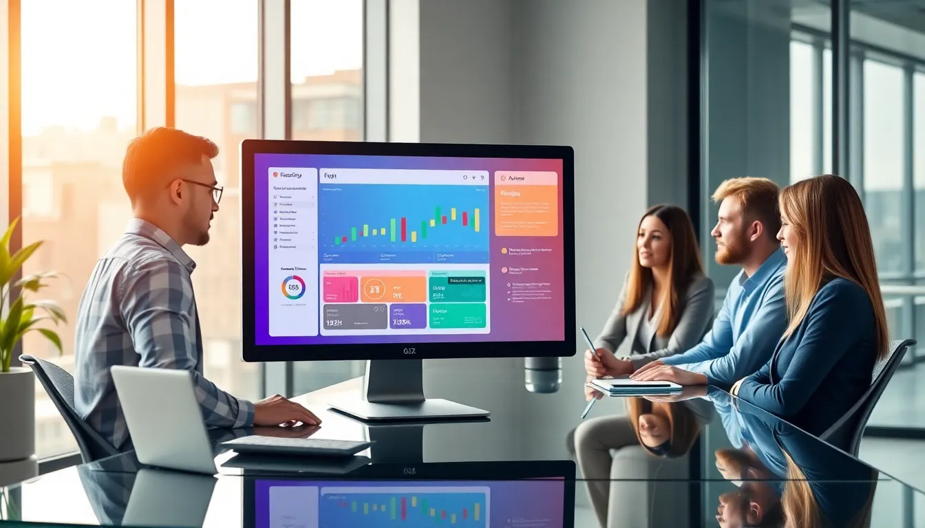 diverse professionals collaborating in a modern tech workspace.